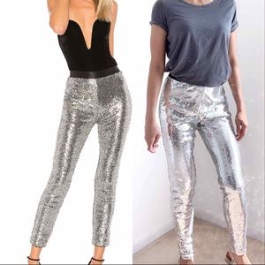 High Waist Metallic Sequins Pants